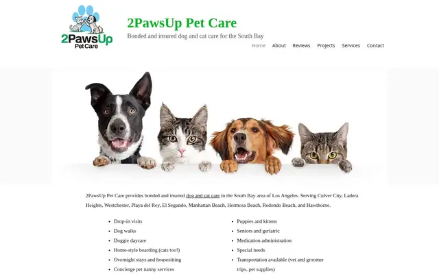 Homepage of 2PawsUp Pet Care – cat sitter in Marina Del Rey, CA
