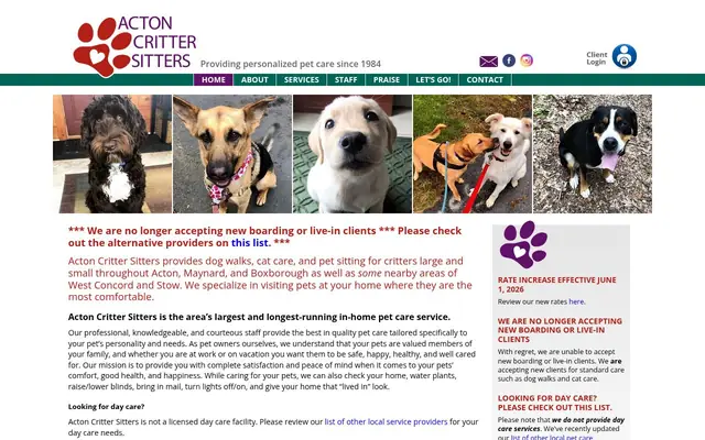 Homepage of Acton Critter Sitters – cat sitter in Acton, MA