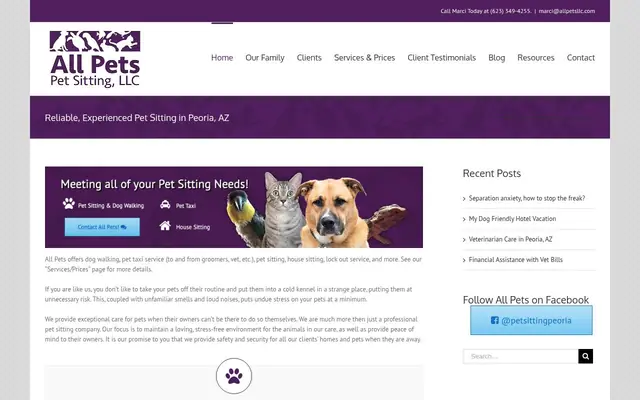 Homepage of All Pets Pet Sitting, LLC – cat sitter in Arizona