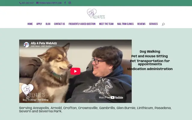 Homepage of Ally 4 Pets – cat sitter in Riviera Beach, MD