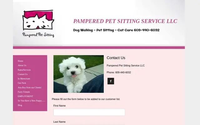 Homepage of Pampered Pet Sitting Service – cat sitter in New Jersey