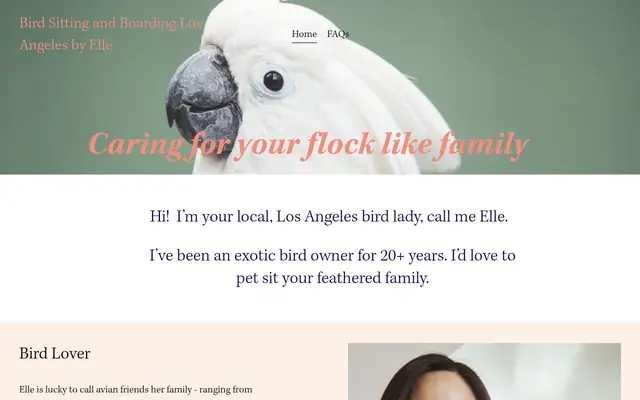 Homepage of LA Bird Sitting & Boarding by Elle – cat sitter in Los Angeles, CA