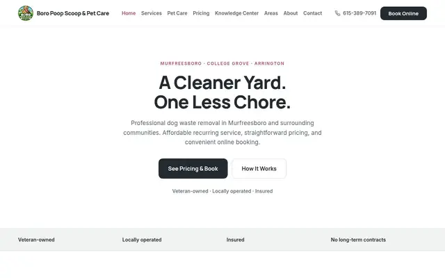 Homepage of Boro Poop Scoop & Pet Care – cat sitter in Murfreesboro, TN