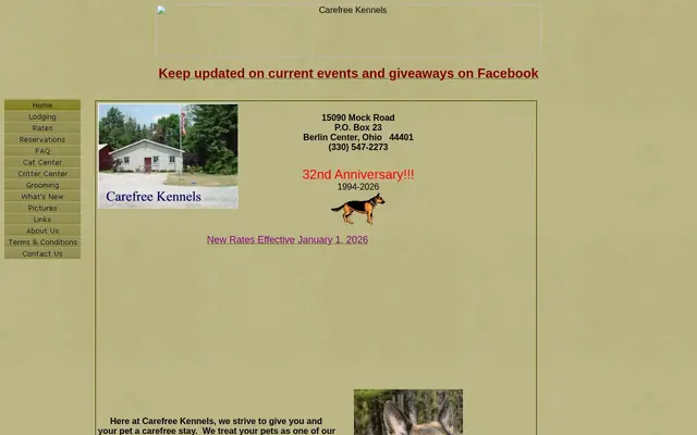 Homepage of Carefree Kennels – cat sitter in Berlin Center, OH