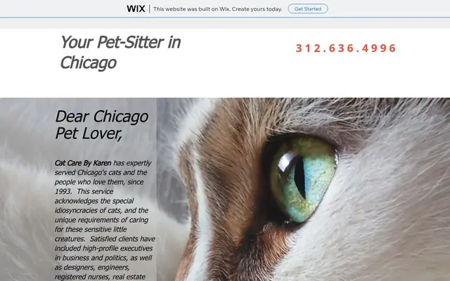 Homepage of Cat Care By Karen – cat sitter in Illinois
