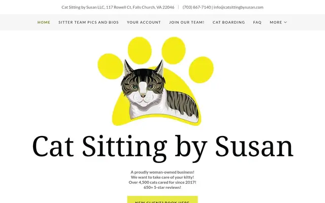 Homepage of Cat Sitting by Susan LLC – cat sitter in Falls Church, VA
