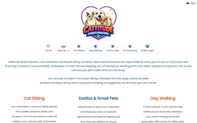 Homepage of Cattitude Street Strutters Pet Care – cat sitter in Brooklyn, NY