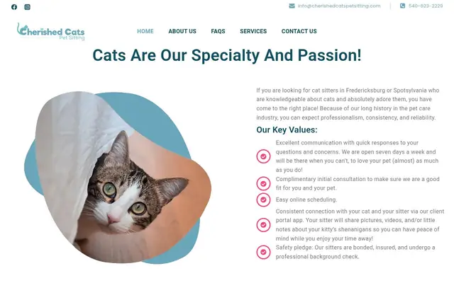 Homepage of Cherished Cats Pet Sitting – cat sitter in Virginia