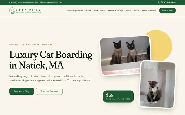 Homepage of Chez Mieux Cat Kennel – cat sitter in Natick, MA
