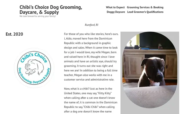 Homepage of Chibi's Choice Dog Grooming, Daycare & Supply – cat sitter in Rumford, RI