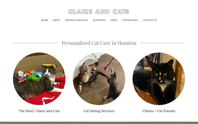 Homepage of Claire and Cats – cat sitter in Houston, TX