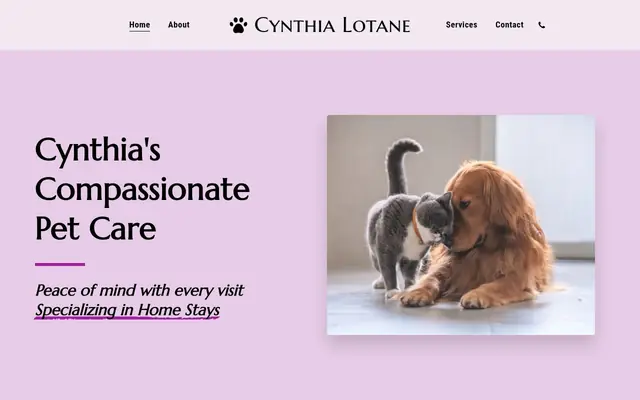 Homepage of Cynthias Pet Care – cat sitter in Mercer Island, WA