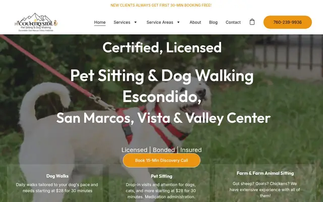 Homepage of Countryside Pet Sitting and Dog Walking – cat sitter in Valley Center, CA