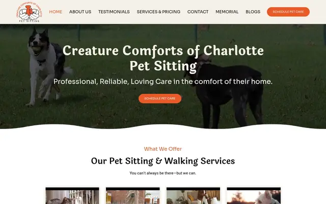 Homepage of Creature Comforts of Charlotte Pet Sitting – cat sitter in Charlotte, NC