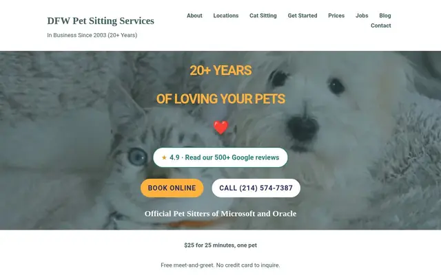 Homepage of DFW Pet Sitting Services, Inc. – cat sitter in Euless, TX