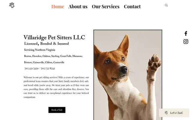 Homepage of Villaridge Pet Sitters LLC – cat sitter in Reston, VA