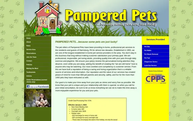 Homepage of Pampered Pets – cat sitter in Harrisburg, PA