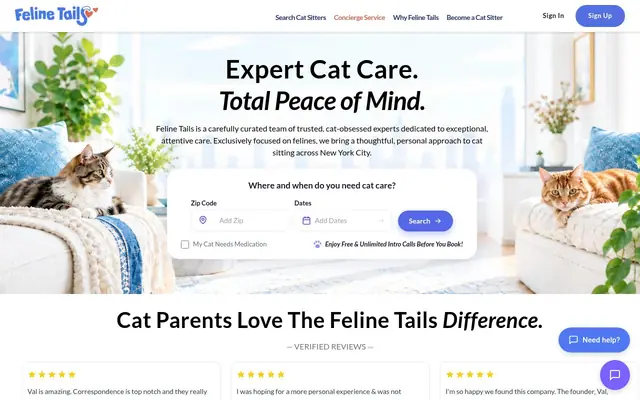 Homepage of Feline Tails – cat sitter in New York