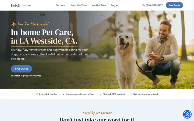 Homepage of Fetch Pet Care West Los Angeles – cat sitter in Santa Monica, CA