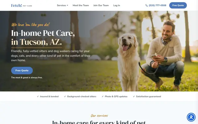 Homepage of Fetch! Pet Care Tucson – cat sitter in Arizona
