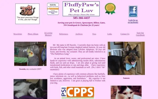 Homepage of Fluffypaw's Pet Love – cat sitter in Rochester, NY