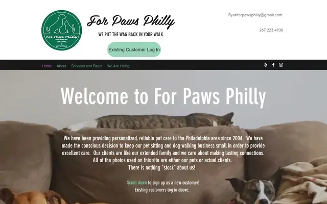 Homepage of For Paws Philly Pet Sitting and Dog Walking – cat sitter in Philadelphia, PA