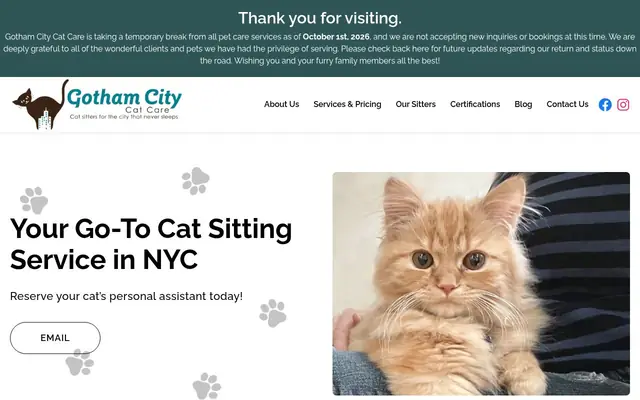 Homepage of Gotham City Cat Care – cat sitter in Richmond Hill, NY