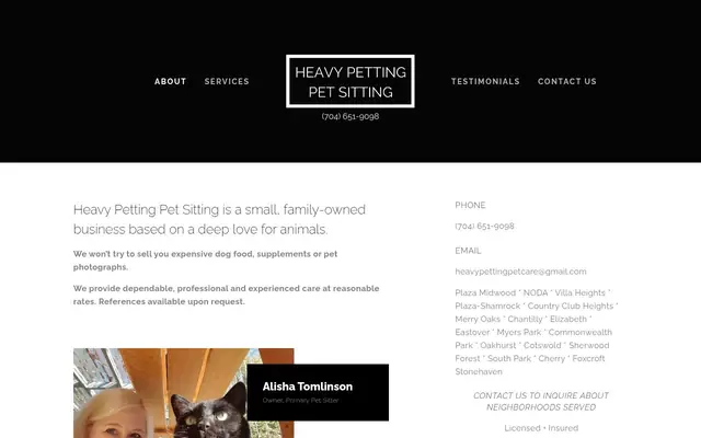 Homepage of Heavy Petting Pet Care – cat sitter in Charlotte, NC