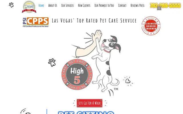 Homepage of High 5 Pet Care – cat sitter in Las Vegas, NV