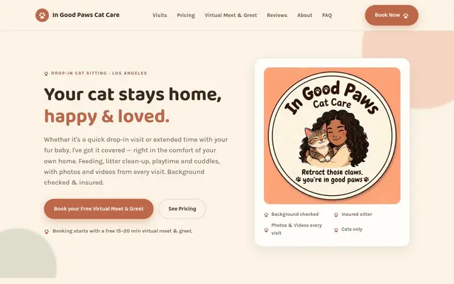 Homepage of In Good Paws Cat Care – cat sitter in Culver City, CA