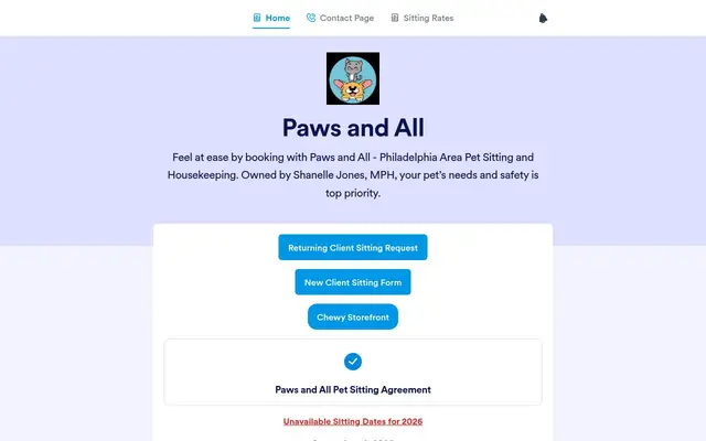 Homepage of Paws and All - Philadelphia Area Pet Sitting and Housekeeping – cat sitter in Philadelphia, PA