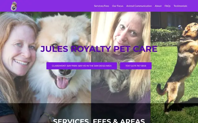 Homepage of Jules Royalty Pet Care – cat sitter in La Jolla, CA