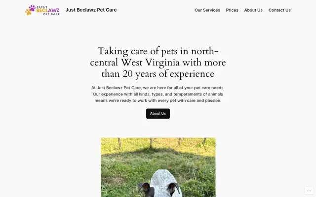 Homepage of Just Beclawz Pet Care – cat sitter in West Virginia