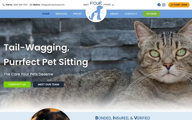 Homepage of Just Four Paws – cat sitter in Tucson, AZ