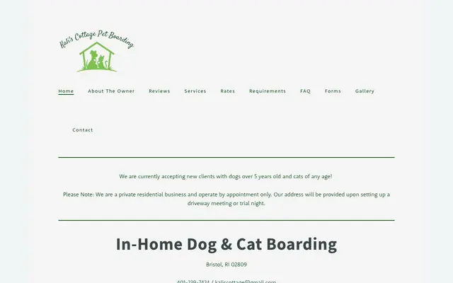 Homepage of Kali’s Cottage Pet Boarding – cat sitter in Bristol, RI