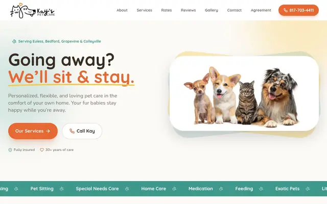 Homepage of Kays Pet Care – cat sitter in Euless, TX