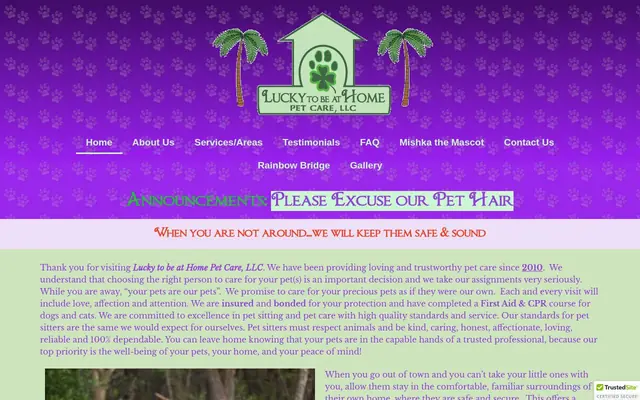 Homepage of Lucky to be at Home Pet Care – cat sitter in Kyle, TX