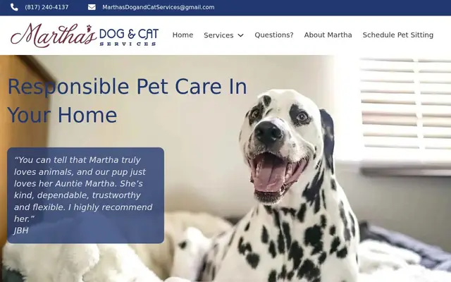 Homepage of Martha's Pet Sitting – cat sitter in Fort Worth, TX