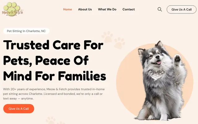 Homepage of Meow & Fetch – cat sitter in Charlotte, NC