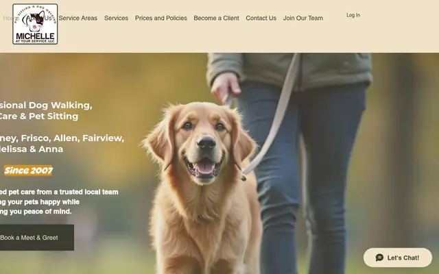 Homepage of Michelle At Your Service-Pet Sitting & Dog Walking LLC – cat sitter in Celina, TX
