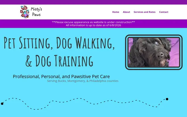 Homepage of Misty's Paws – cat sitter in Bensalem, PA