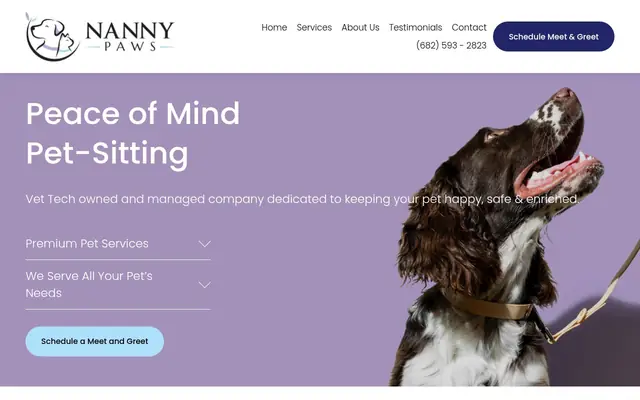 Homepage of Nanny Paws: Dog Walking & Pet Sitting By Vet Techs – cat sitter in Fort Worth, TX