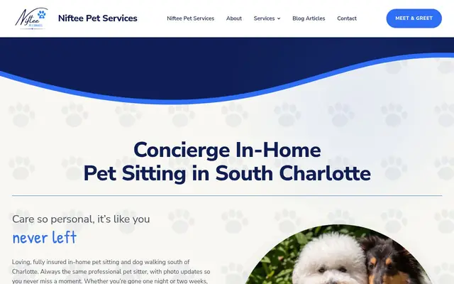 Homepage of Niftee Pet Services – cat sitter in North Carolina