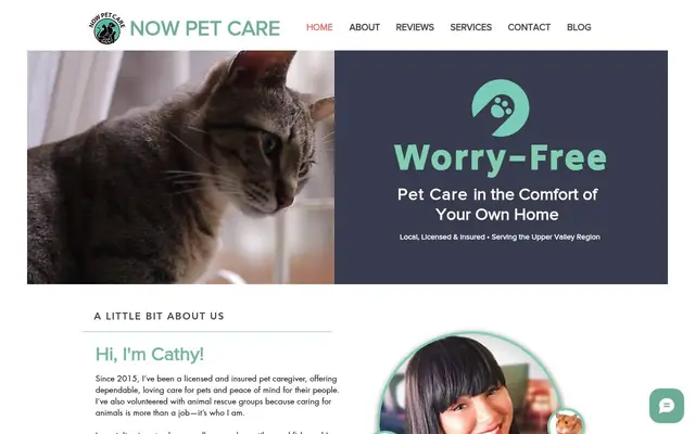 Homepage of Now Pet Care – cat sitter in Vermont