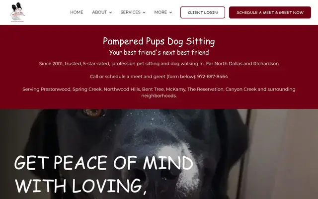 Homepage of Pampered Pups Dog Sitting – cat sitter in Dallas, TX