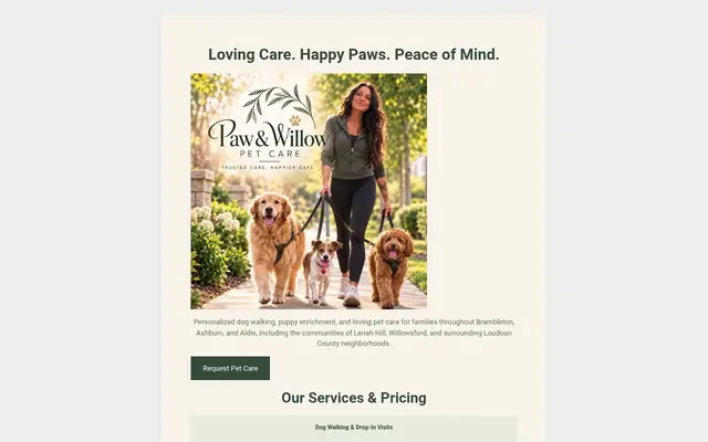 Homepage of Paw & Willow Pet Care – cat sitter in Ashburn, VA