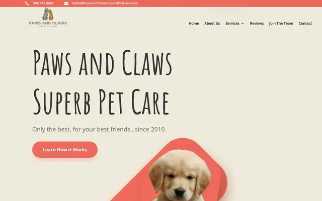 Homepage of Paws and Claws Superb Pet Care – cat sitter in New Jersey