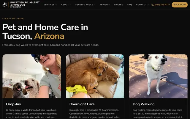 Homepage of Pawsitively Reliable Pet & Home Care by Cambria – cat sitter in Tucson, AZ