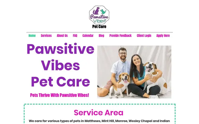 Homepage of Pawsitive Vibes Pet Care – cat sitter in North Carolina