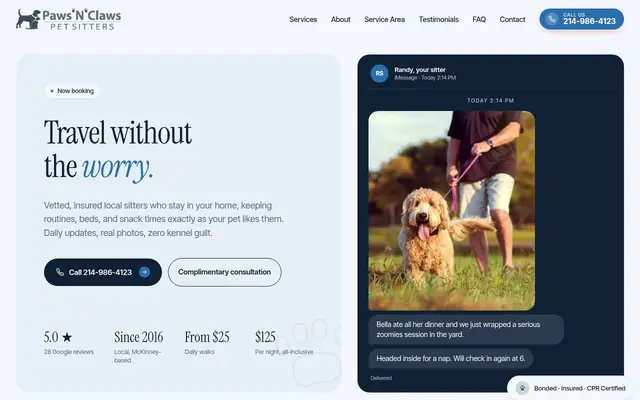 Homepage of Paws N Claws Pet Sitters – cat sitter in McKinney, TX